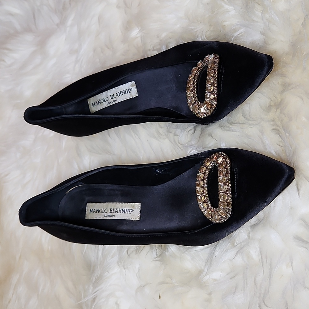 Manolo Blahnik Black Heels with Gold Embellishments